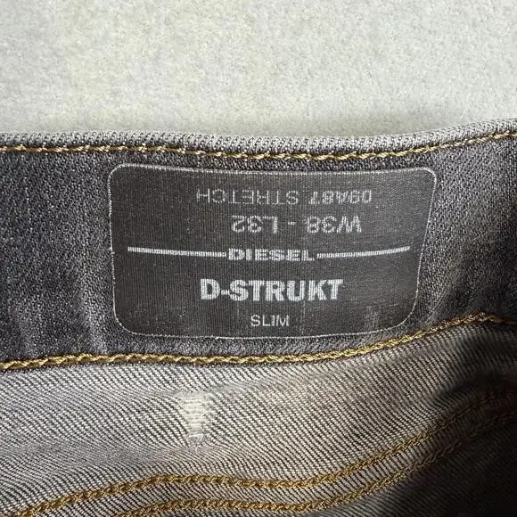 Diesel D-Strukt Jeans Mens 38x32 Gray Slim Medium Wash Faded Stretch Taper Denim